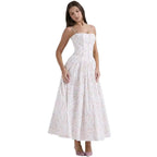 Women's Pleated Strapless Sweetheart Midi Dress