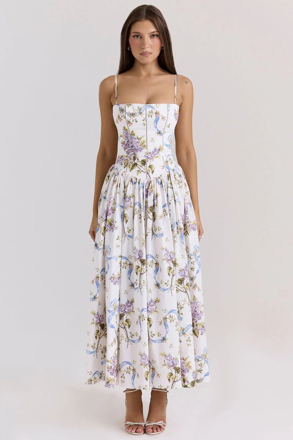 Women's Pleated Strapless Sweetheart Midi Dress