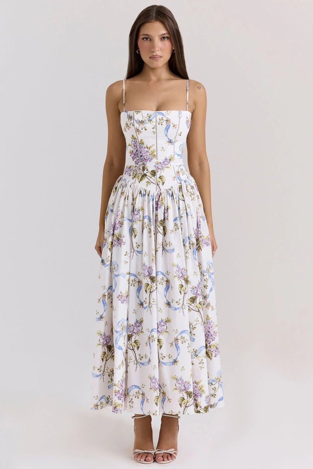 Women's Pleated Strapless Sweetheart Midi Dress