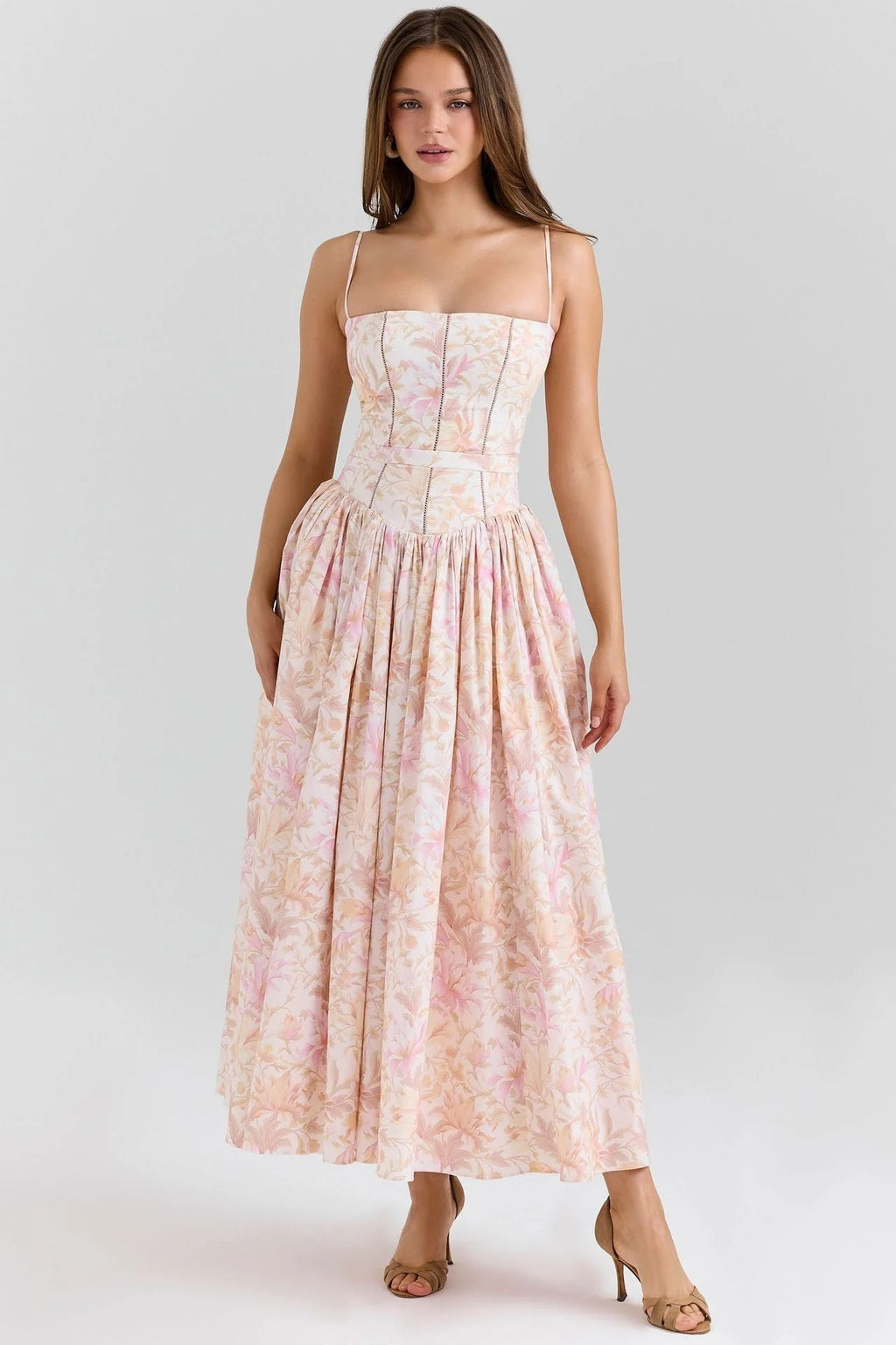 Women's Pleated Strapless Sweetheart Midi Dress