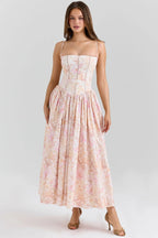 Women's Pleated Strapless Sweetheart Midi Dress