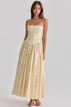 Women's Pleated Strapless Sweetheart Midi Dress