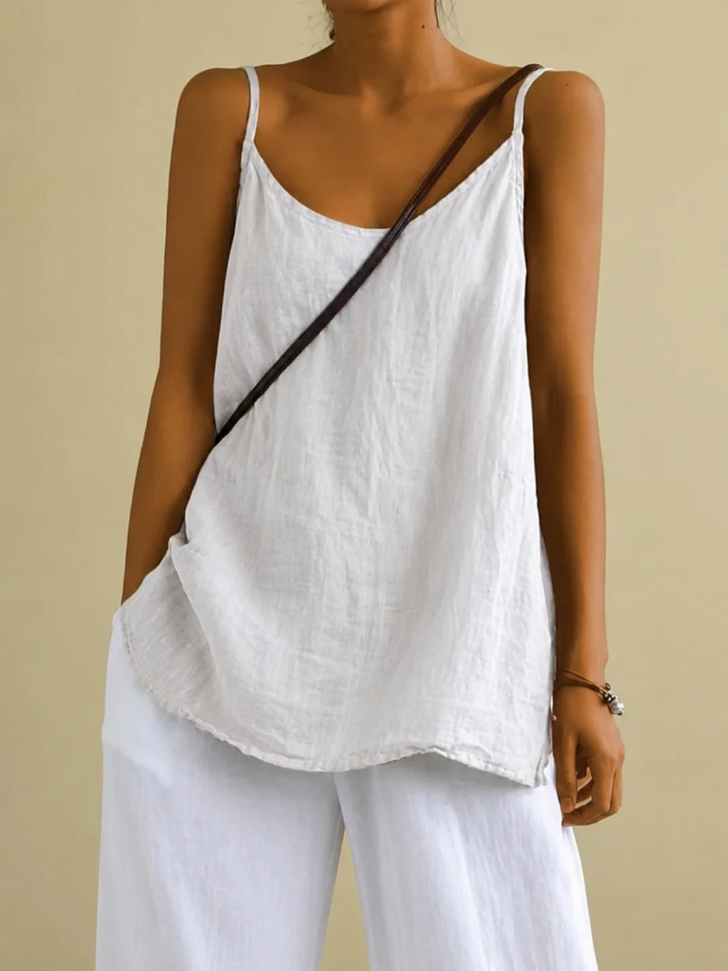 Women's Relaxed Linen Cami Top with V-Neckline