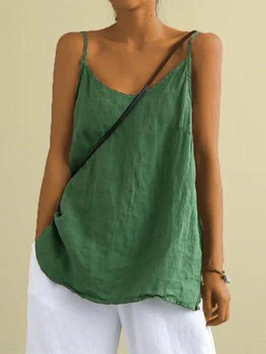 Women's Relaxed Linen Cami Top with V-Neckline