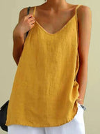Women's Relaxed Linen Cami Top with V-Neckline