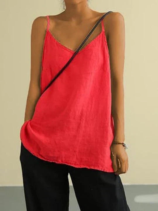 Women's Relaxed Linen Cami Top with V-Neckline