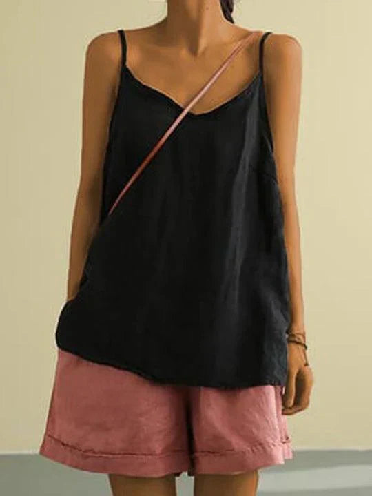 Women's Relaxed Linen Cami Top with V-Neckline