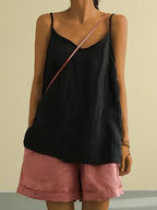 Women's Relaxed Linen Cami Top with V-Neckline