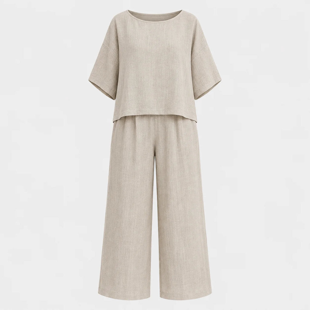 Women's Relaxed Linen-Look Wide-Leg Trouser Set