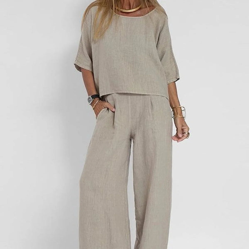Women's Relaxed Linen-Look Wide-Leg Trouser Set