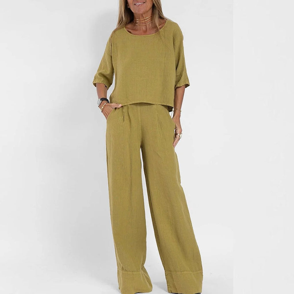 Women's Relaxed Linen-Look Wide-Leg Trouser Set