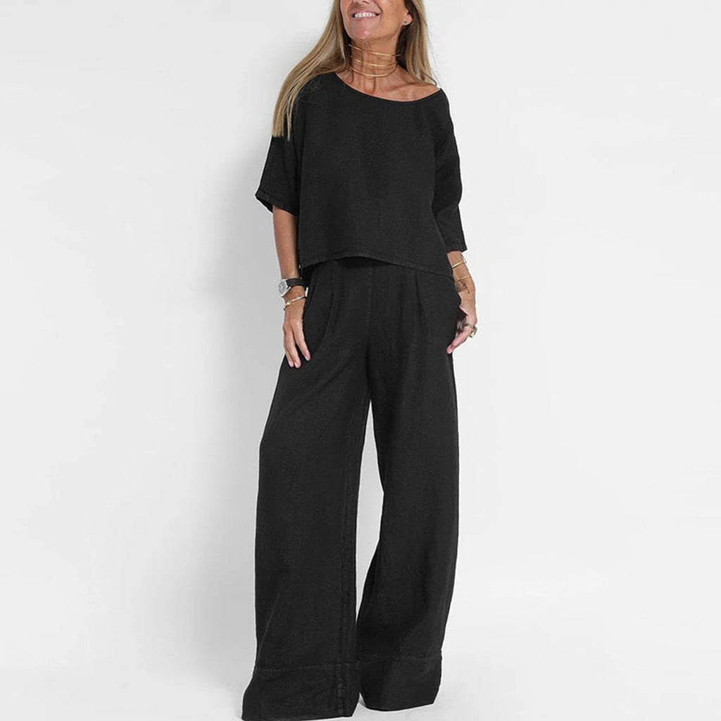 Women's Relaxed Linen-Look Wide-Leg Trouser Set