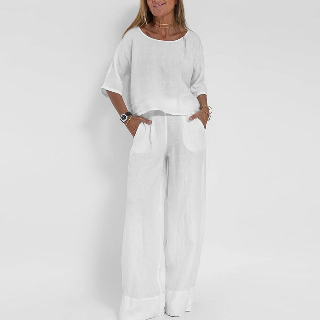 Women's Relaxed Linen-Look Wide-Leg Trouser Set