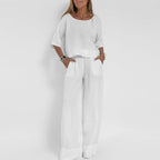 Women's Relaxed Linen-Look Wide-Leg Trouser Set