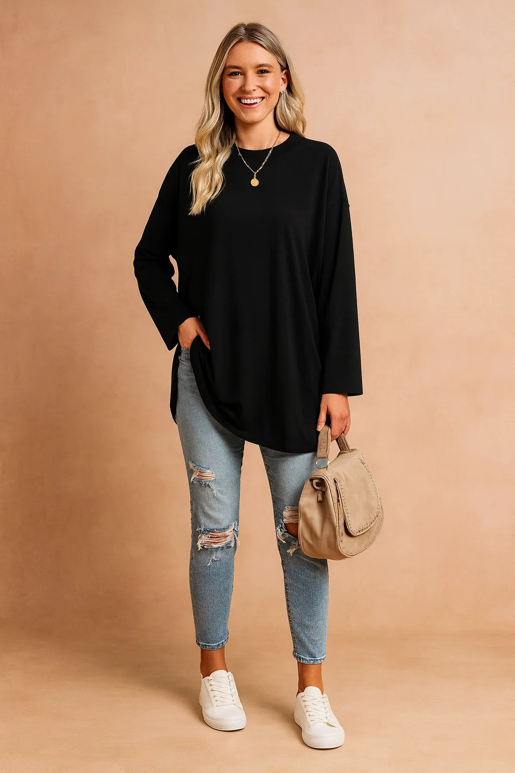 Women's Relaxed Long Sleeve Tunic Top