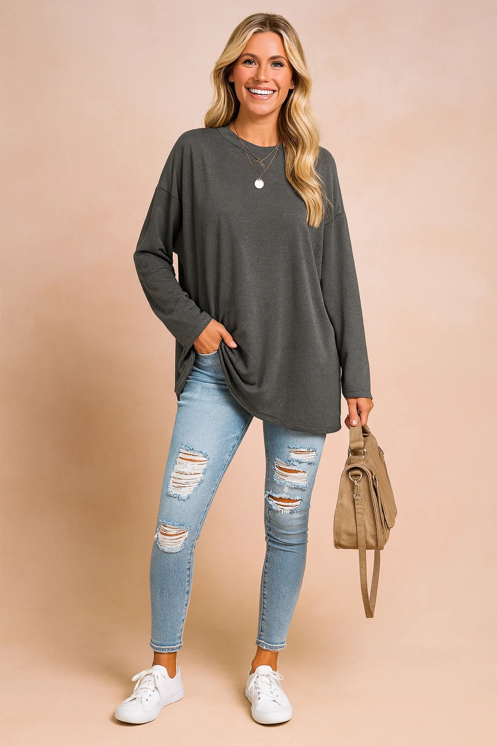 Women's Relaxed Long Sleeve Tunic Top