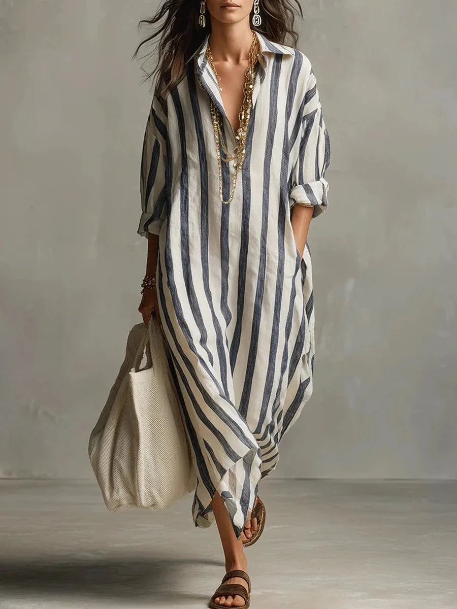 Women's Relaxed Striped Linen Maxi Dress
