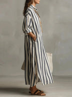 Women's Relaxed Striped Linen Maxi Dress