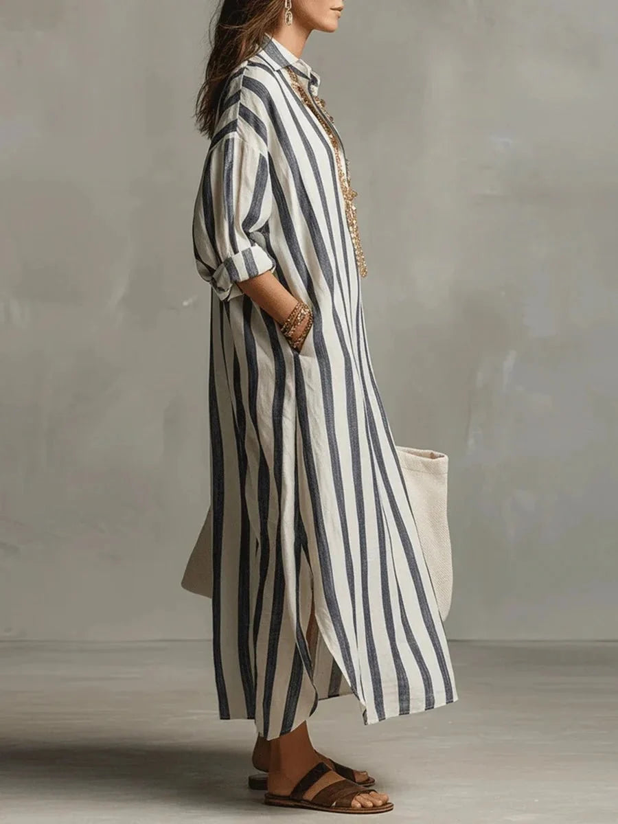 Women's Relaxed Striped Linen Maxi Dress