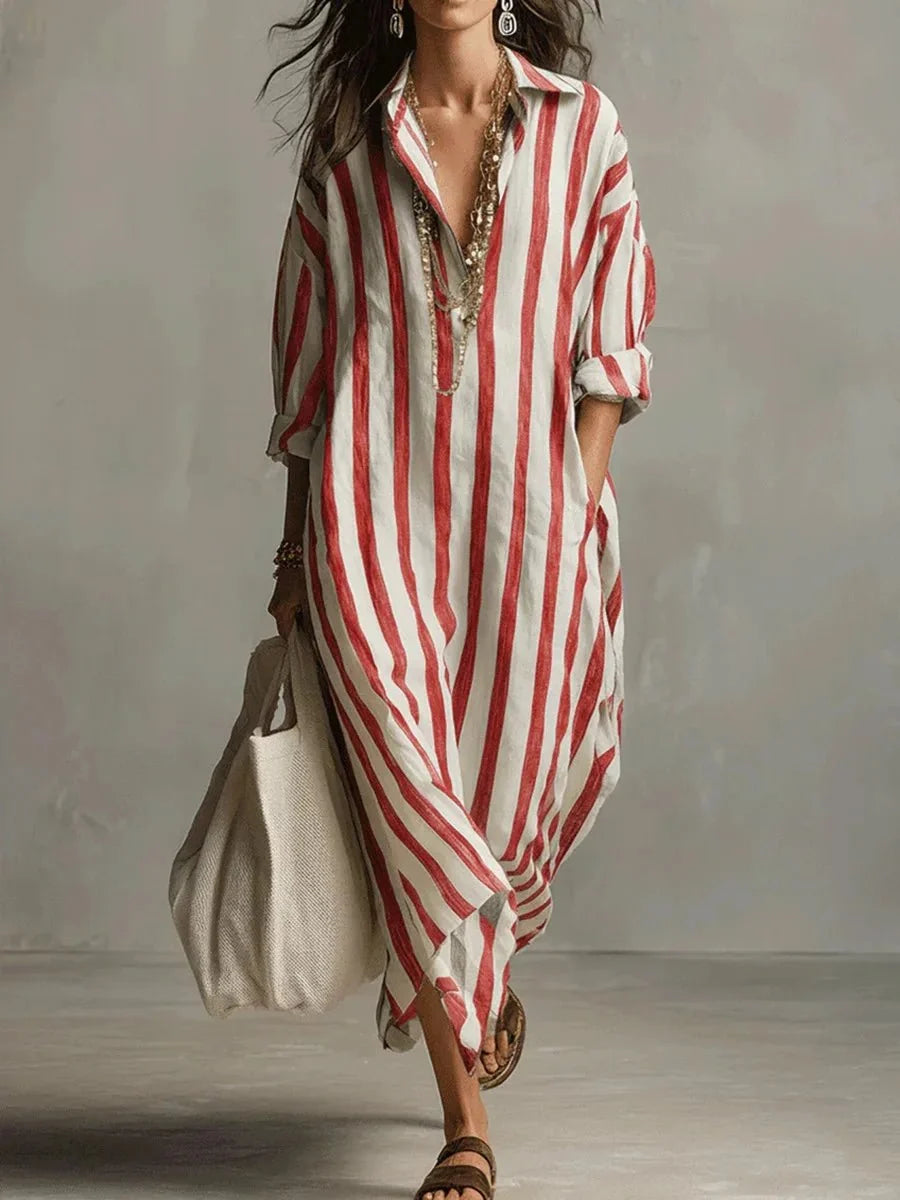 Women's Relaxed Striped Linen Maxi Dress