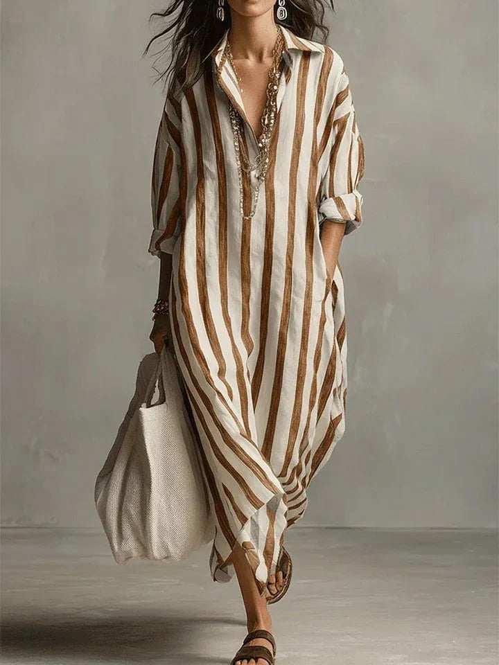 Women's Relaxed Striped Linen Maxi Dress