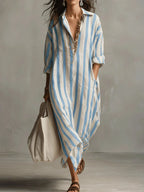 Women's Relaxed Striped Linen Maxi Dress