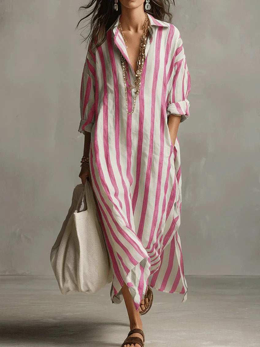 Women's Relaxed Striped Linen Maxi Dress