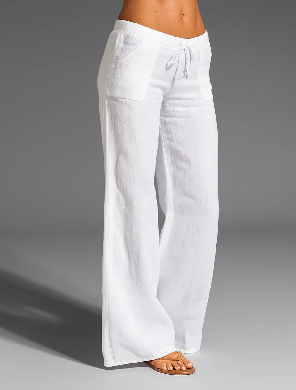 Women's Relaxed Wide-Leg Linen Trousers with Drawstring Waist