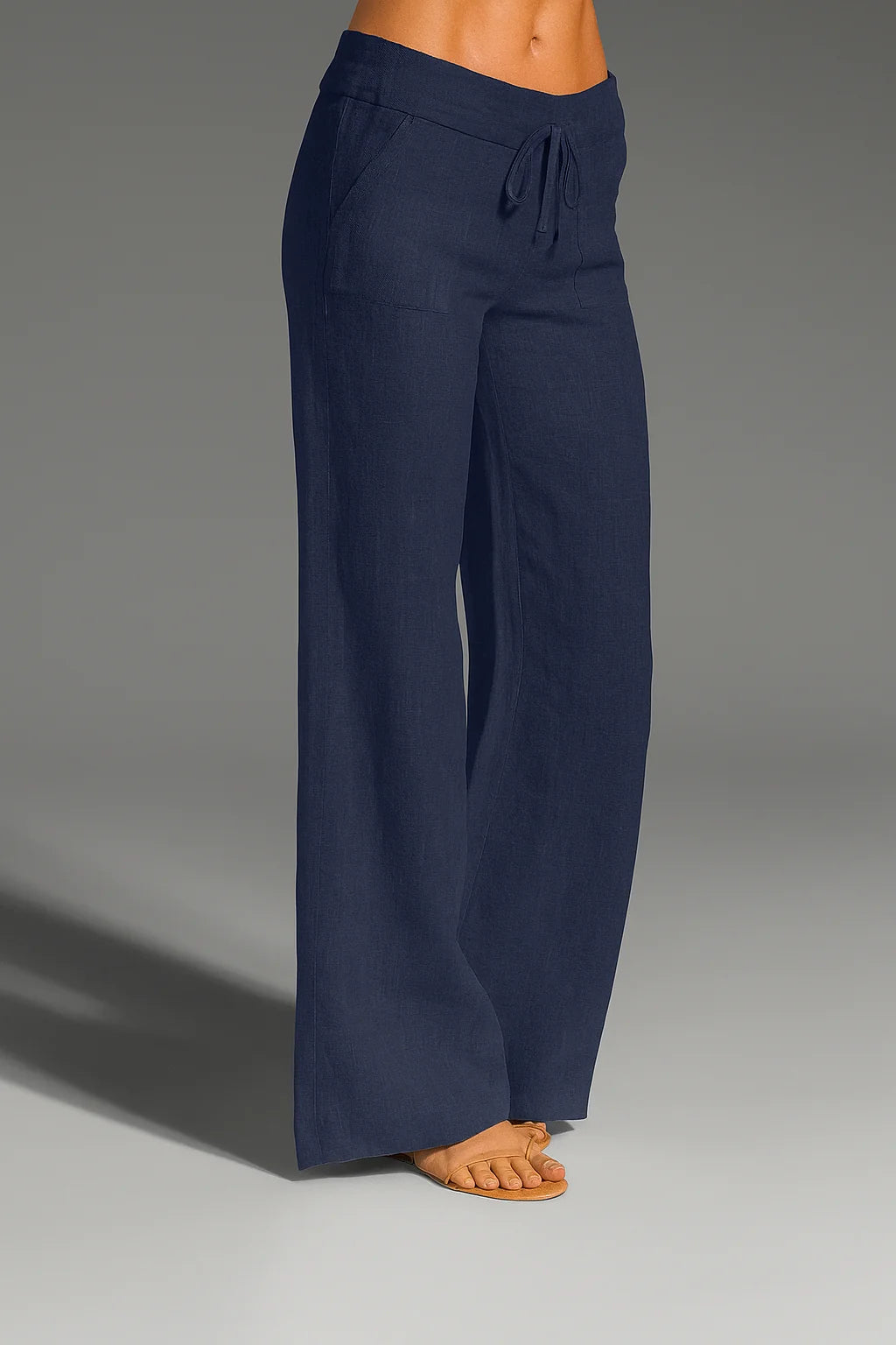Women's Relaxed Wide-Leg Linen Trousers with Drawstring Waist