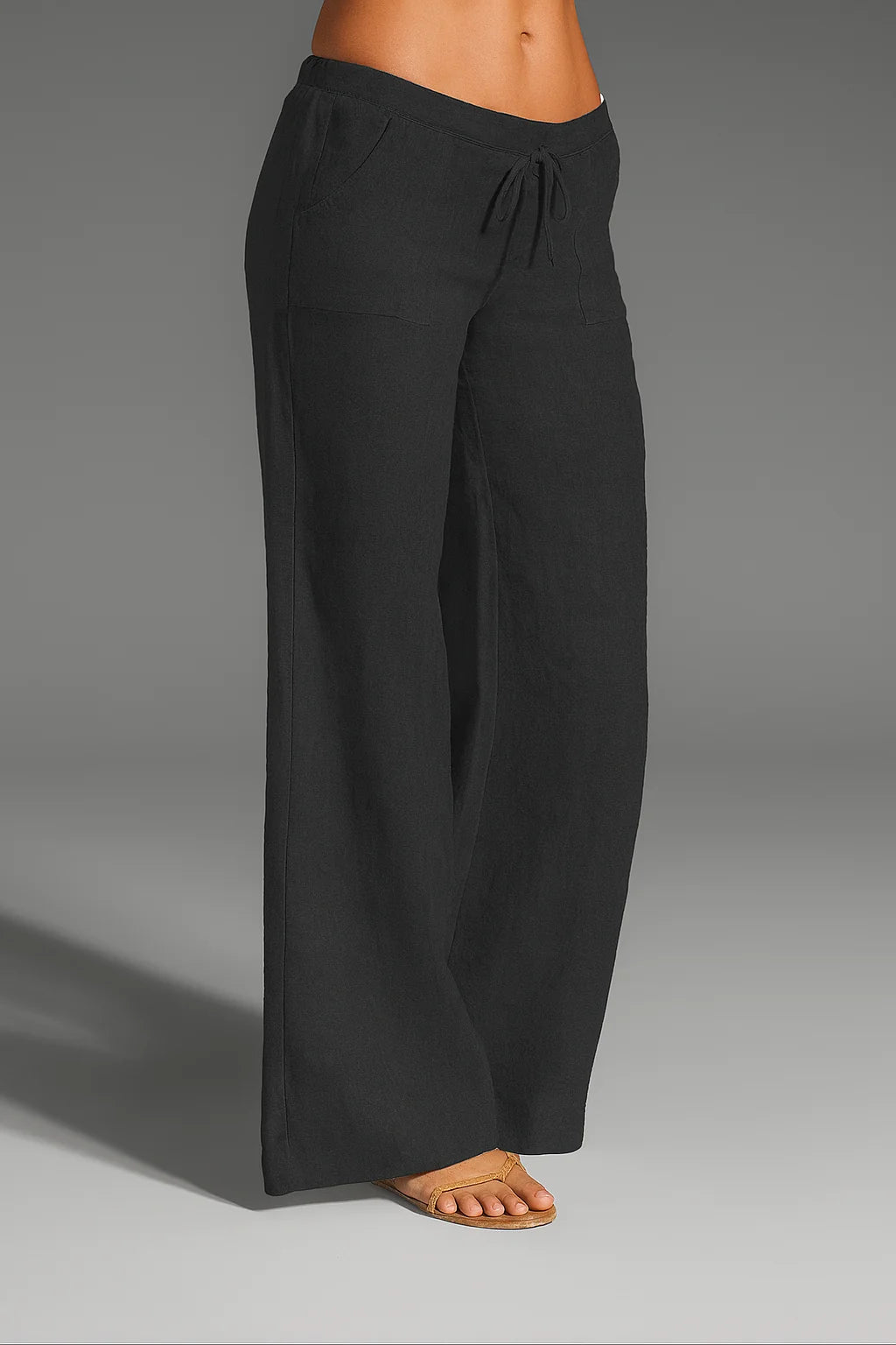 Women's Relaxed Wide-Leg Linen Trousers with Drawstring Waist