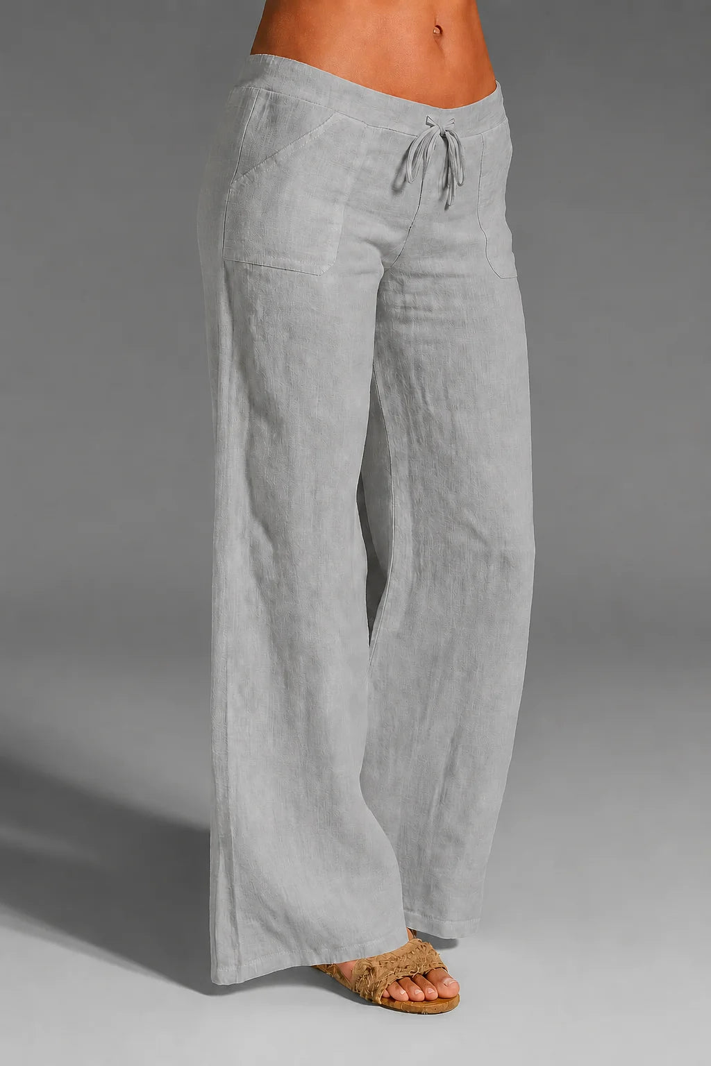 Women's Relaxed Wide-Leg Linen Trousers with Drawstring Waist