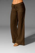 Women's Relaxed Wide-Leg Linen Trousers with Drawstring Waist