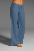 Women's Relaxed Wide-Leg Linen Trousers with Drawstring Waist