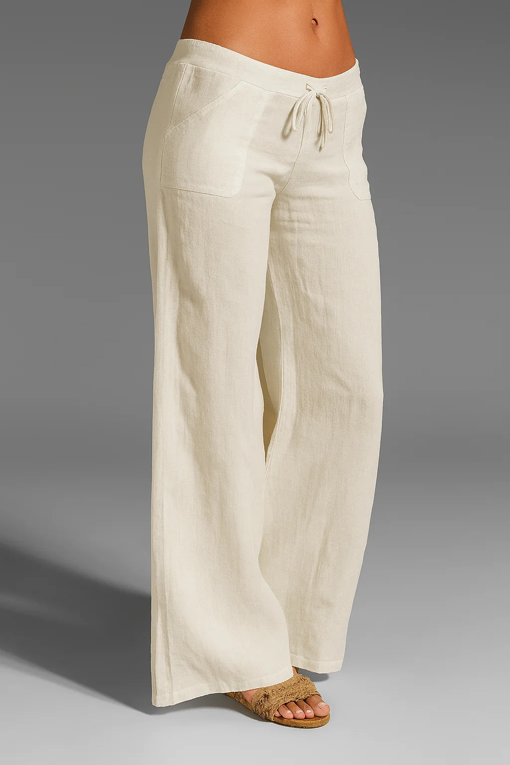Women's Relaxed Wide-Leg Linen Trousers with Drawstring Waist
