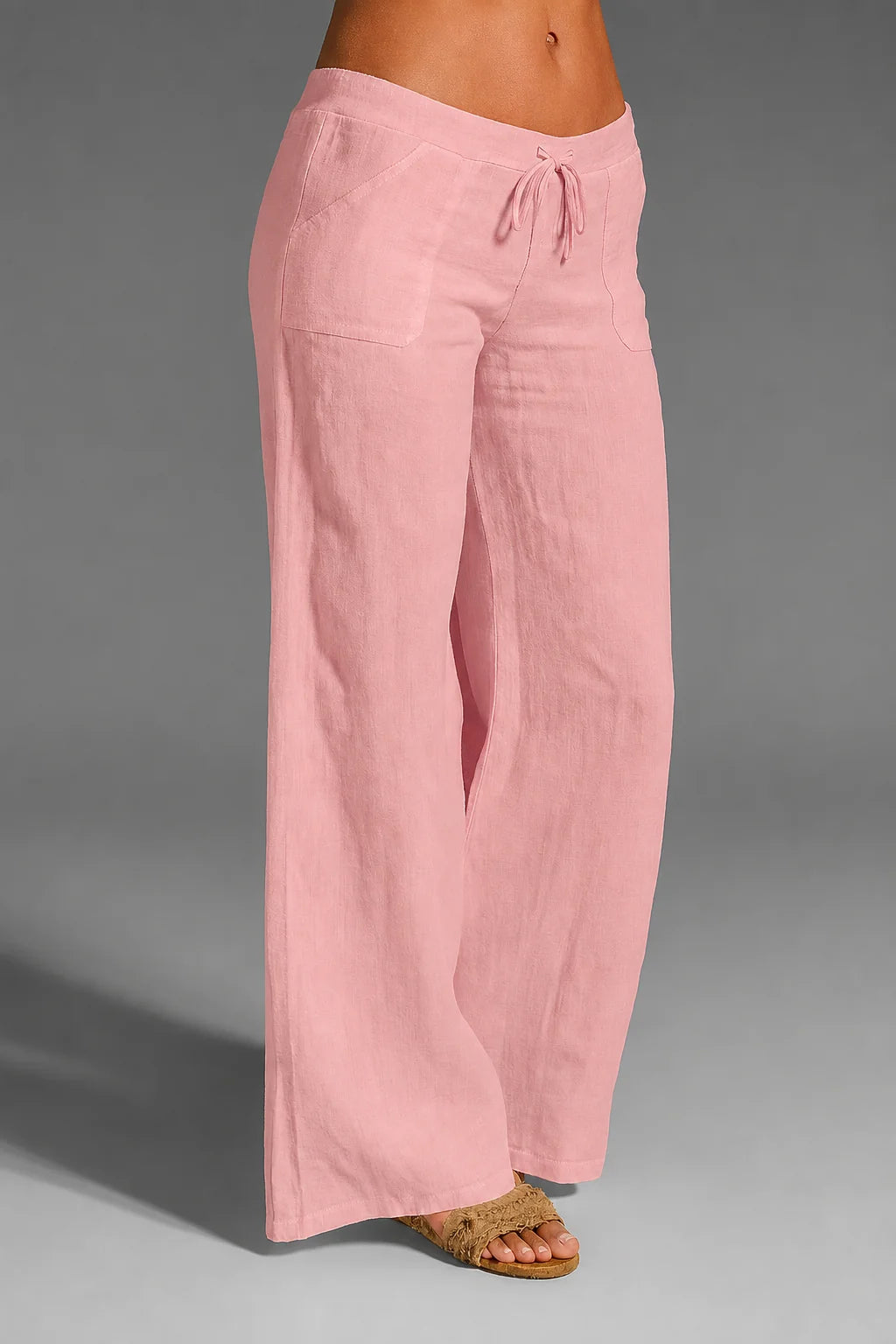 Women's Relaxed Wide-Leg Linen Trousers with Drawstring Waist