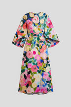 Women's Round Neck Wide-Sleeve Midi Dress