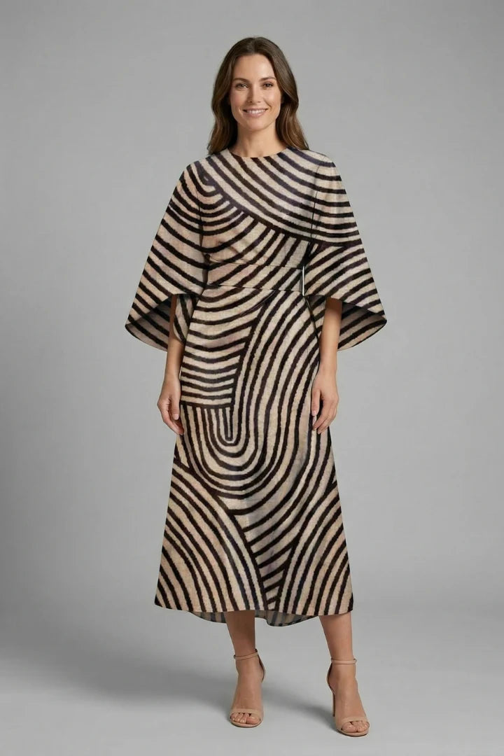 Women's Round Neck Wide-Sleeve Midi Dress