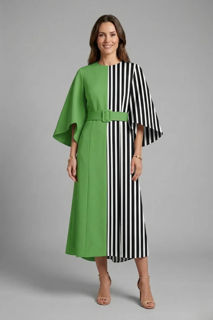 Women's Round Neck Wide-Sleeve Midi Dress