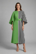 Women's Round Neck Wide-Sleeve Midi Dress