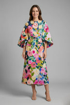 Women's Round Neck Wide-Sleeve Midi Dress