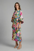Women's Round Neck Wide-Sleeve Midi Dress