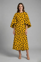 Women's Round Neck Wide-Sleeve Midi Dress