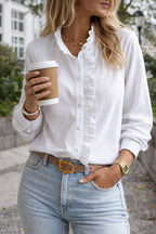 Women's Ruffle Detail Button-Down Long Sleeve Blouse