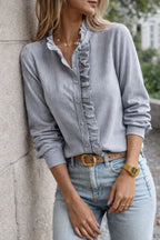 Women's Ruffle Detail Button-Down Long Sleeve Blouse