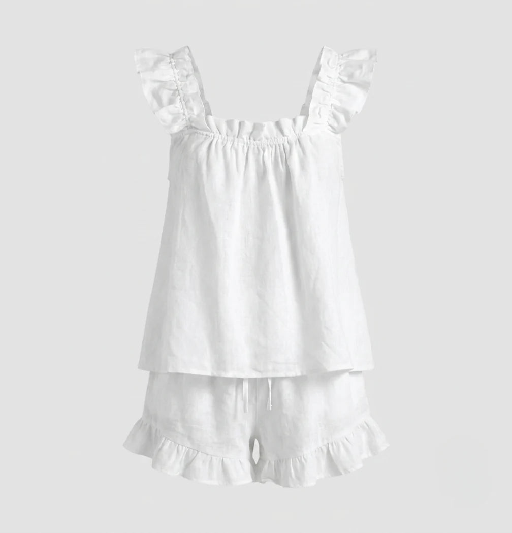 Women's Ruffle Linen Blend Shorts Set