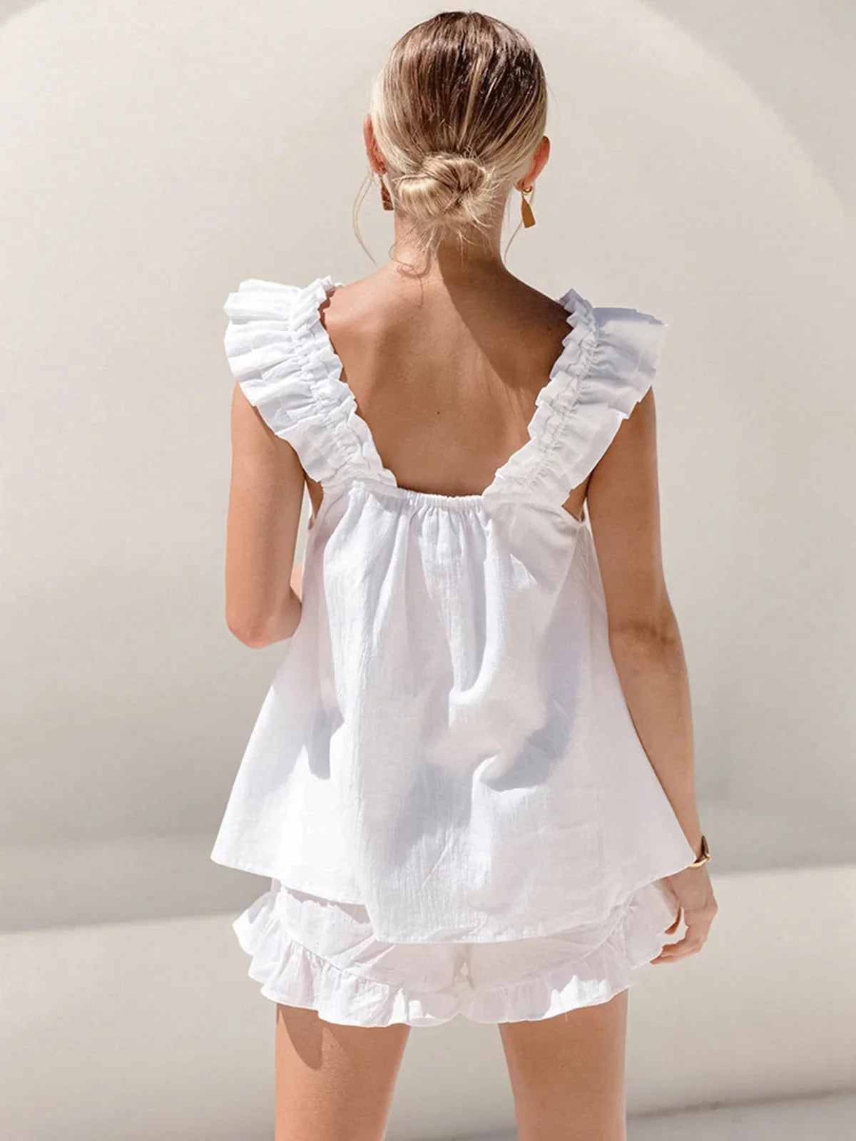 Women's Ruffle Linen Blend Shorts Set