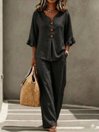Women's Ruffle Sleeve Linen Two-Piece Set