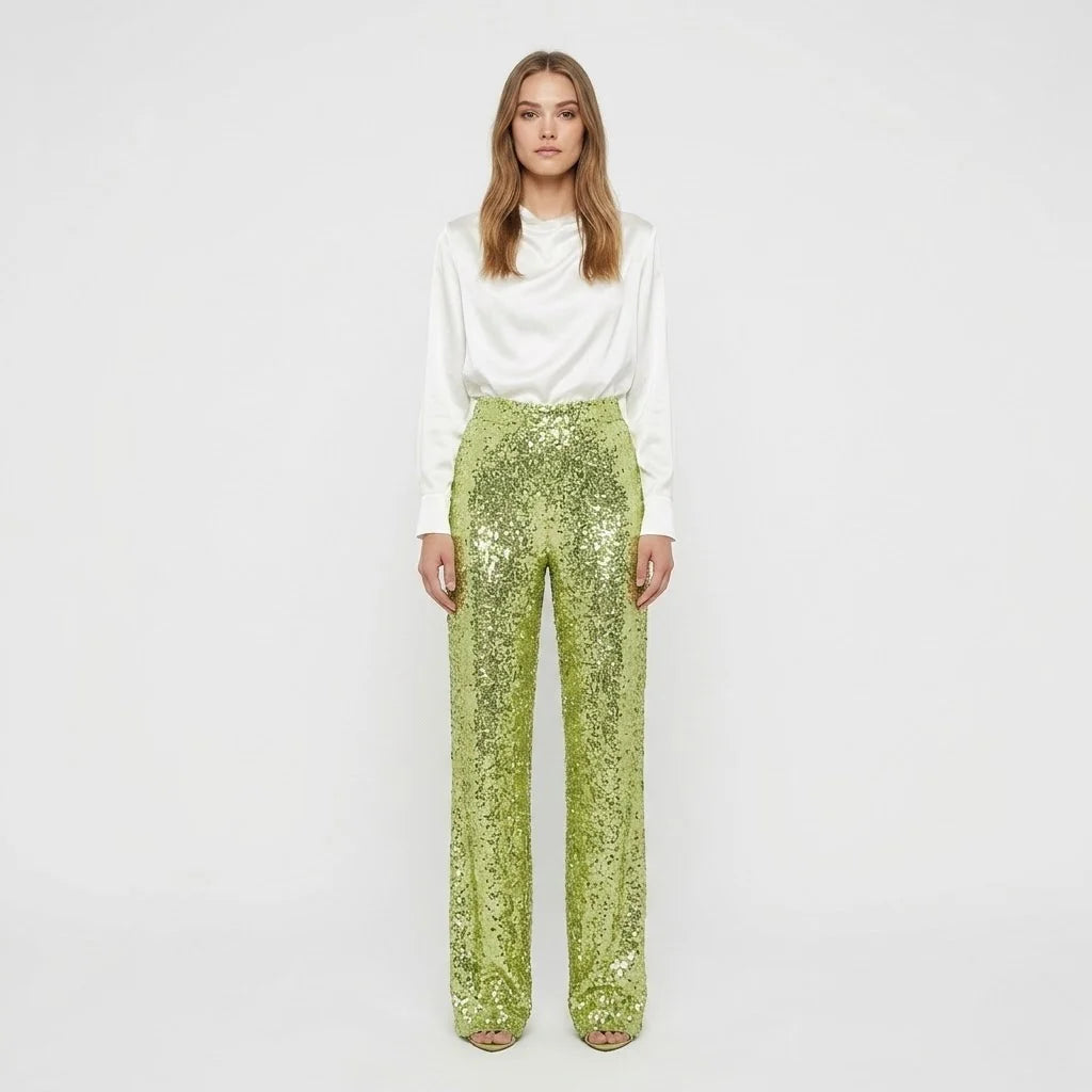 Women's Sequin Straight-Leg Party Trousers