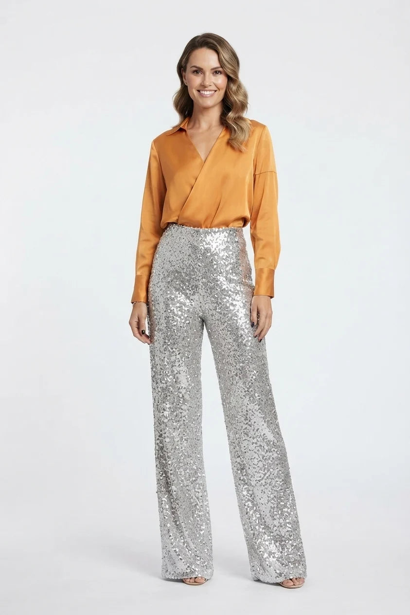 Women's Sequin Straight-Leg Party Trousers