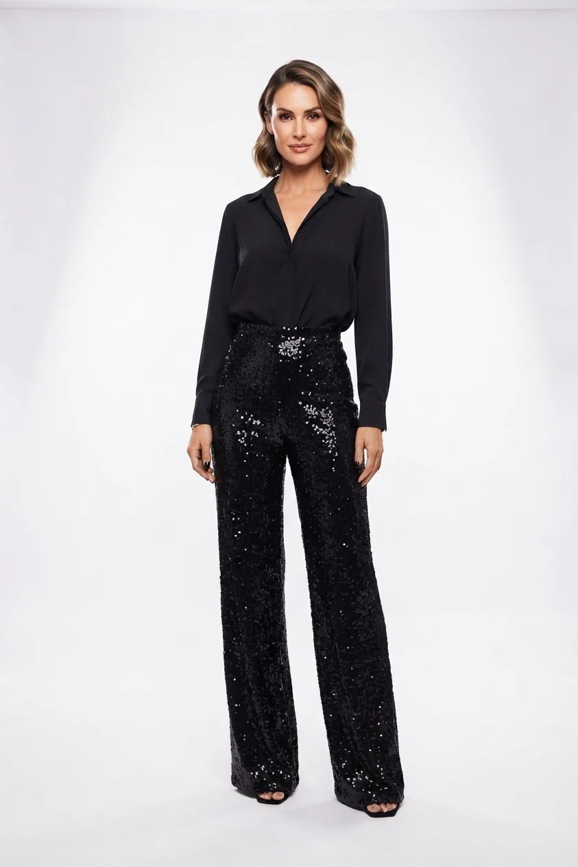 Women's Sequin Straight-Leg Party Trousers